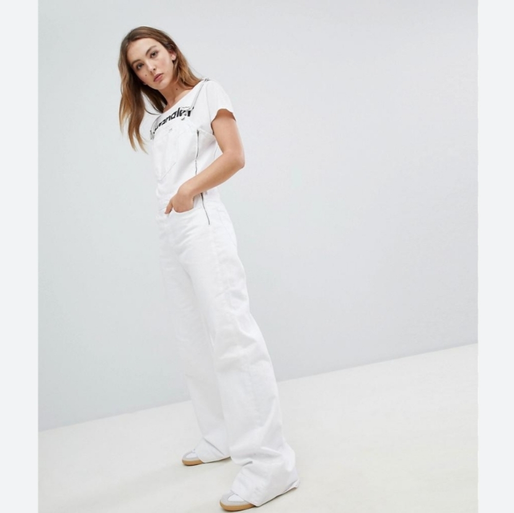 Wrangler Flared Denim Overalls White Size Large